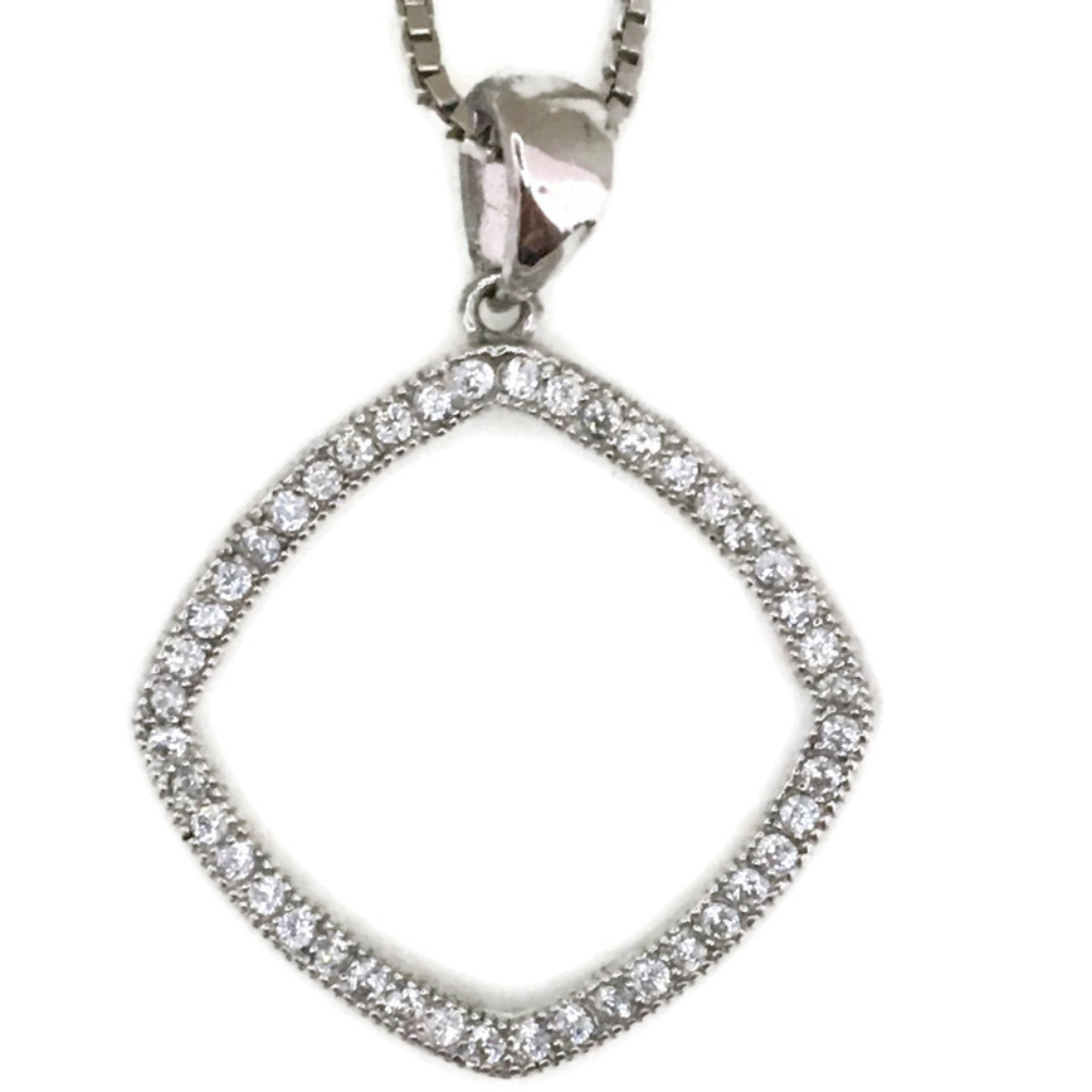 White Gold On Silver Pendant Hollow Bulgy Square